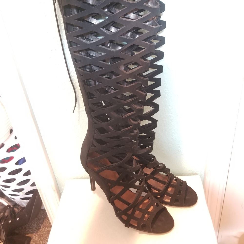 Over the knee diamond cut heels